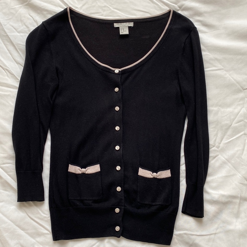 Black Cardigan with Bow Pockets